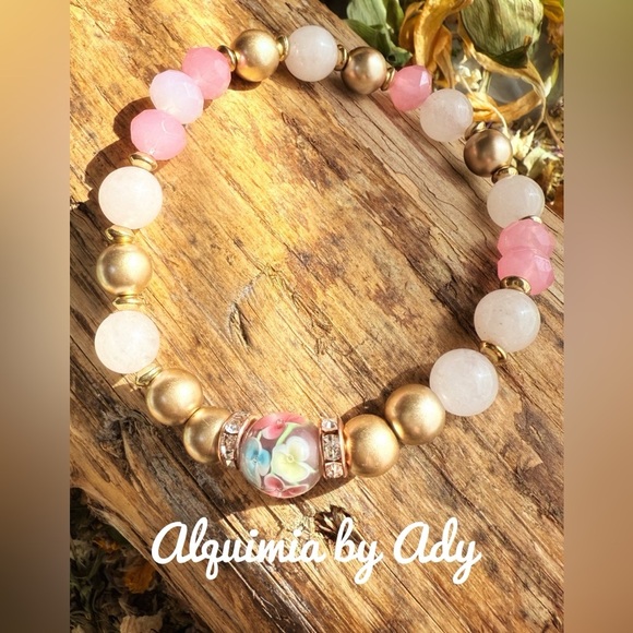 Pink quartz beaded bracelet - Picture 1 of 1